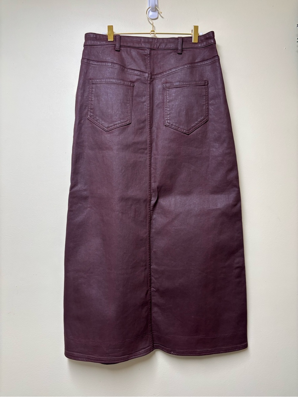 Anthropologie Pilcro Madi Front Slit Coated Denim Skirt Burgundy 14 NWT - Picture 14 of 15